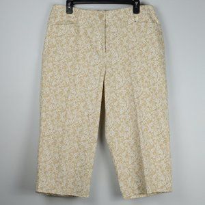 Floral Print Button Zip Up Capri Pants sz 14